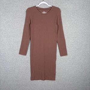 Ribbed Bodycon Midi Dress M/L Chocolate Knit Neutral Basic Minimal Comfort Tight